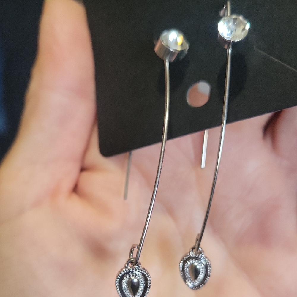 Elegant Silver Heart Drop Earrings